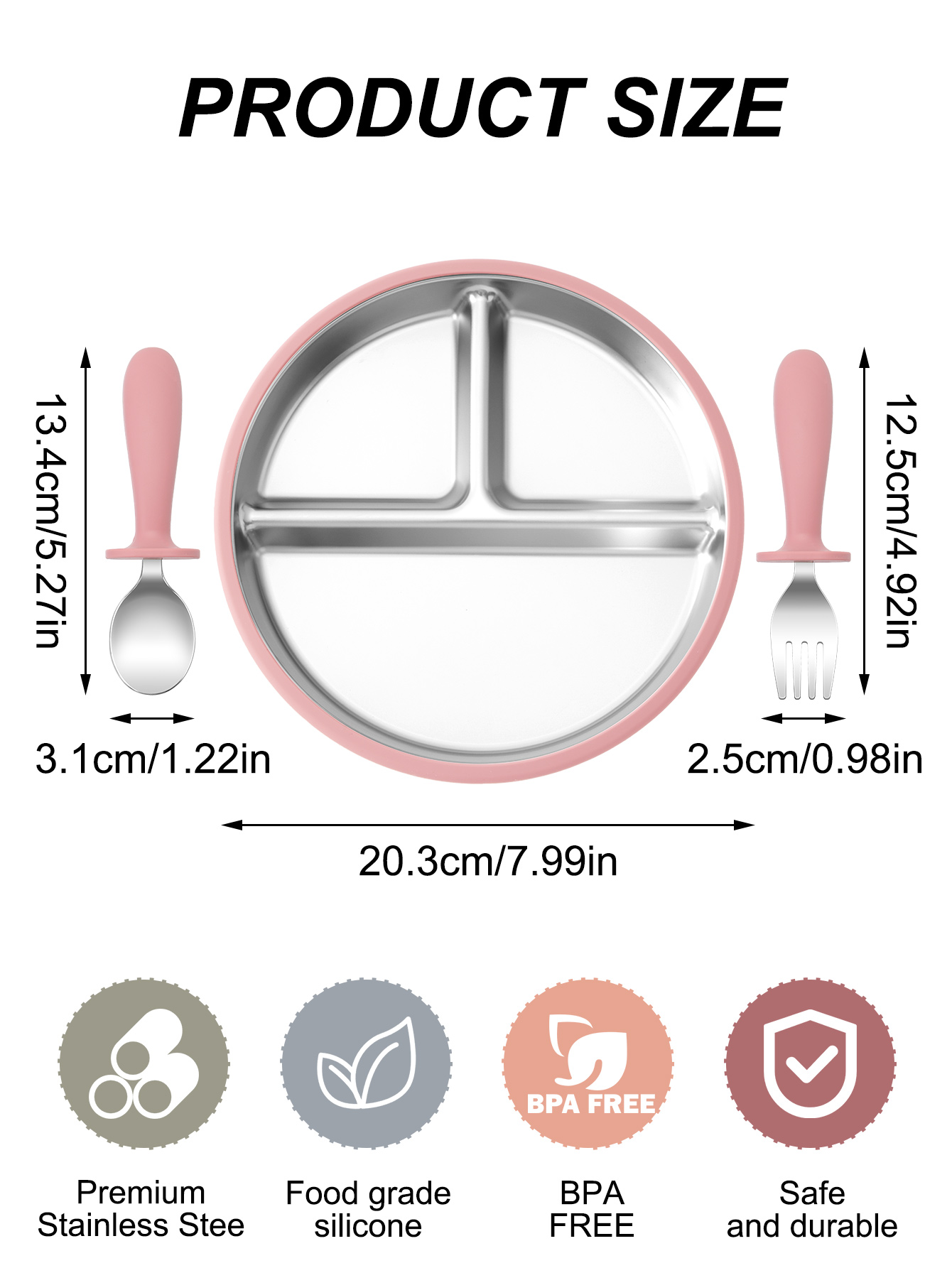 3PCS Stainless Steel Dishes Pl - Baby Food Menu 评论和价格